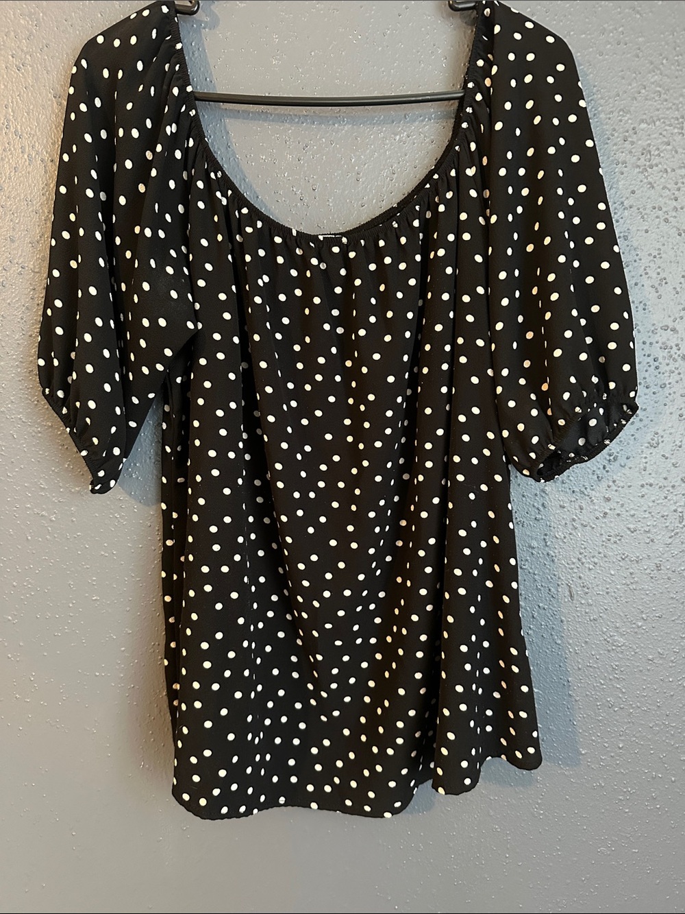 Women’s Liliana Black and White Polka Dot Puff Sleeve Tunic shirt - Picture 1 of 7